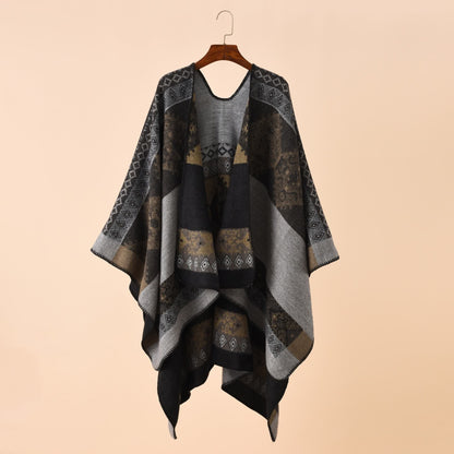 Geometric Shawl Cape | Ultra-Soft Polyester | 51" x 63"