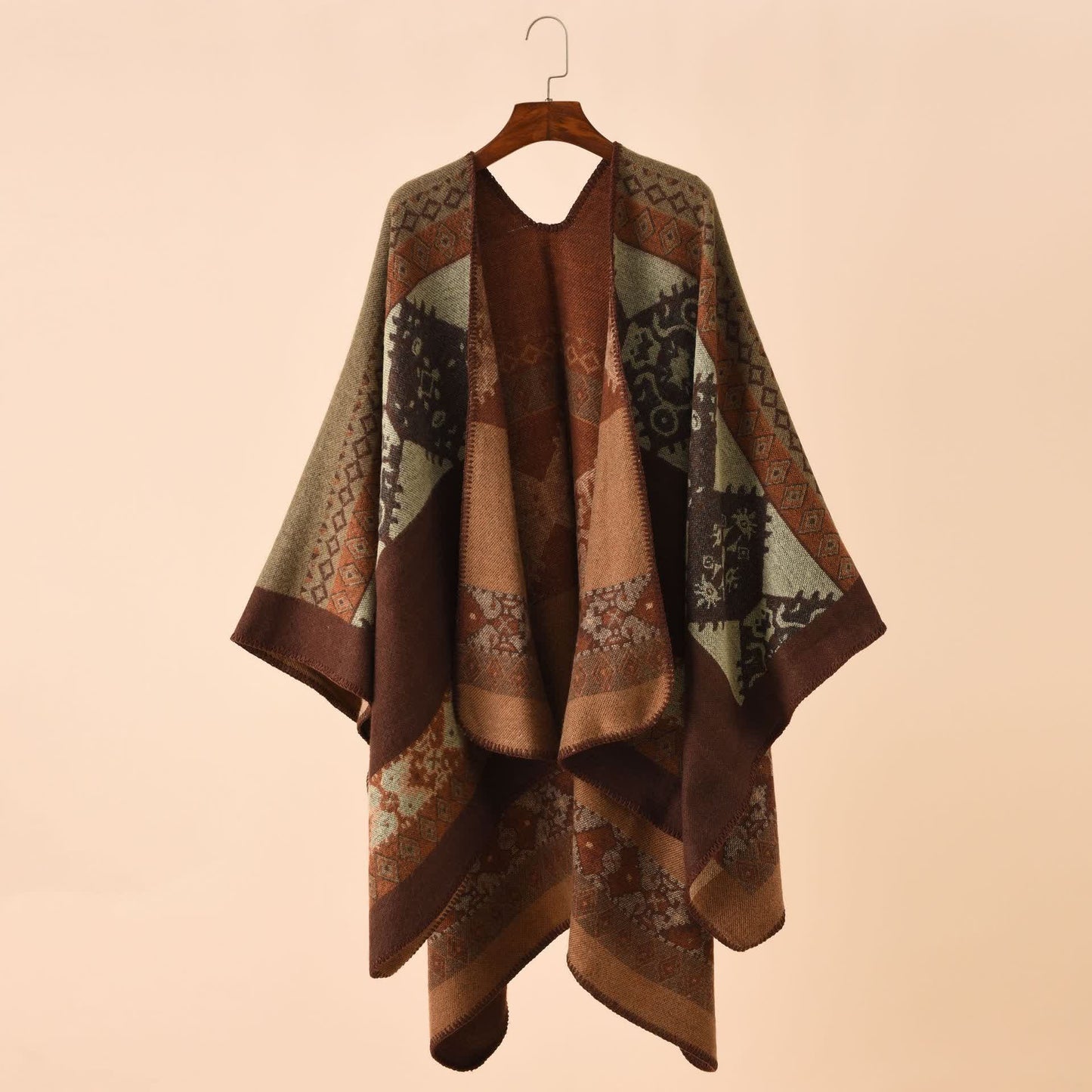 Geometric Shawl Cape | Ultra-Soft Polyester | 51" x 63"