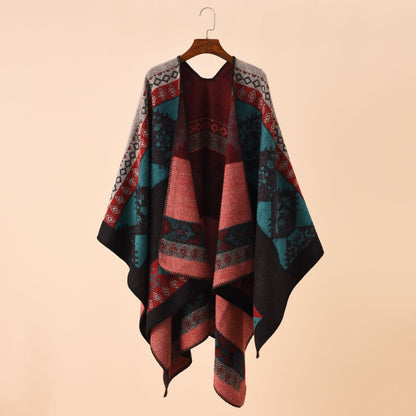Geometric Shawl Cape | Ultra-Soft Polyester | 51" x 63"