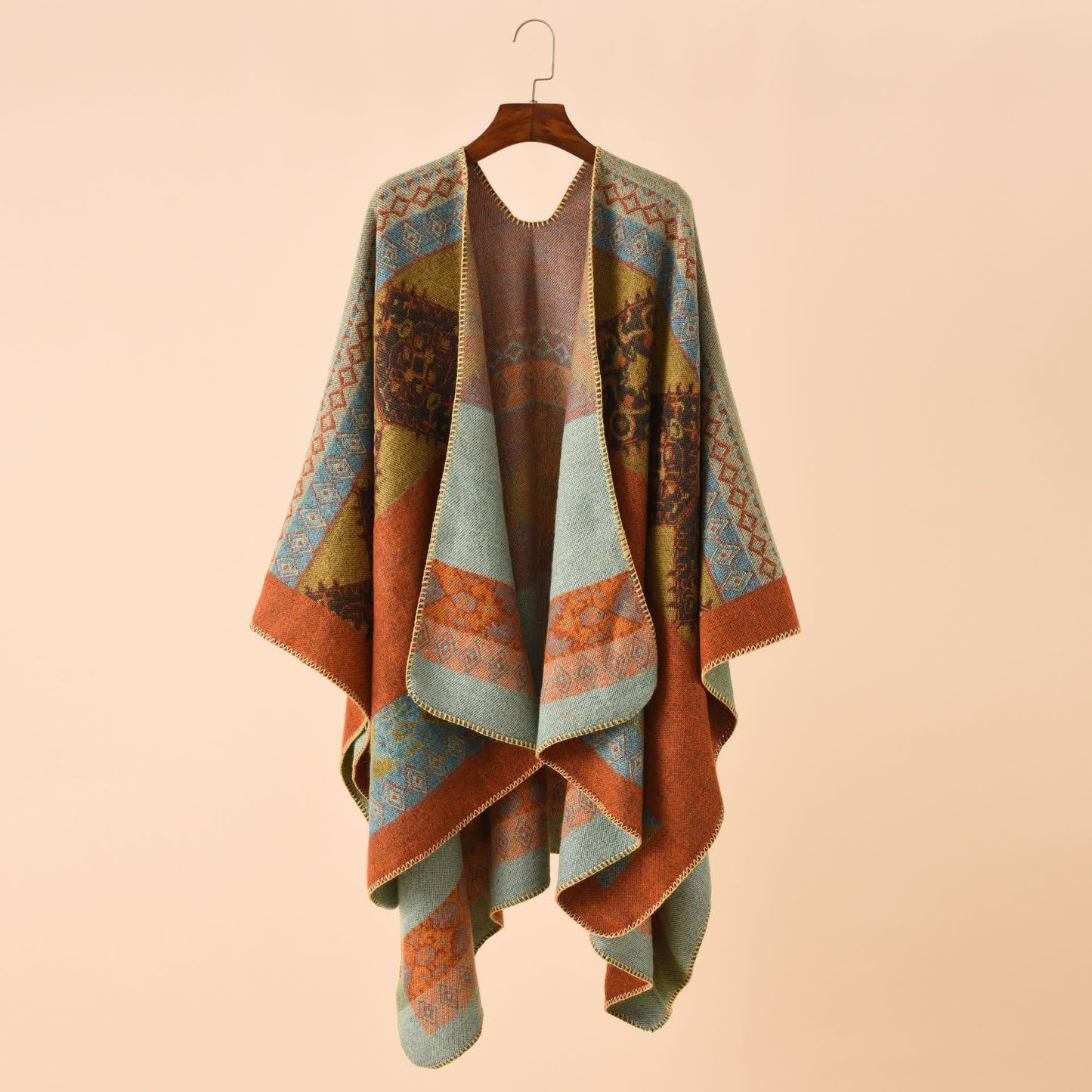 Geometric Shawl Cape | Ultra-Soft Polyester | 51" x 63"
