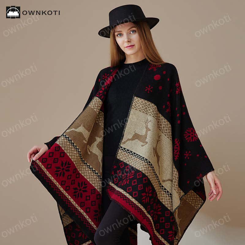 Christmas Elk Snowflake Blanket | Soft Acrylic-Polyester | 63" x 53"