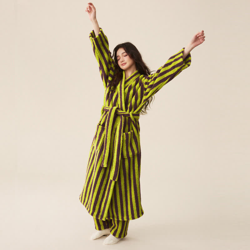 Fleece Bathrobe | Striped Design | Polyester