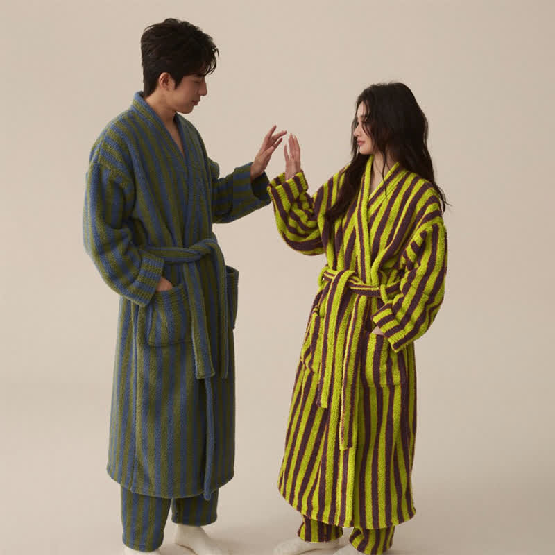 Fleece Bathrobe | Striped Design | Polyester