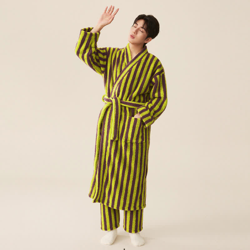 Fleece Bathrobe | Striped Design | Polyester