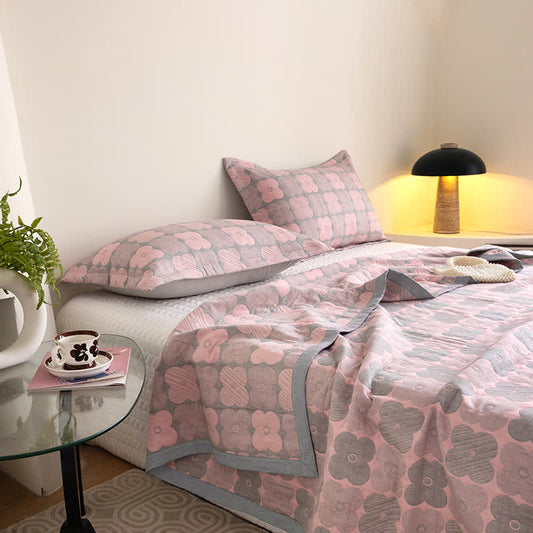 Cotton Gauze Quilt Set | Floral Print | Queen Size with 2 Pillowcases