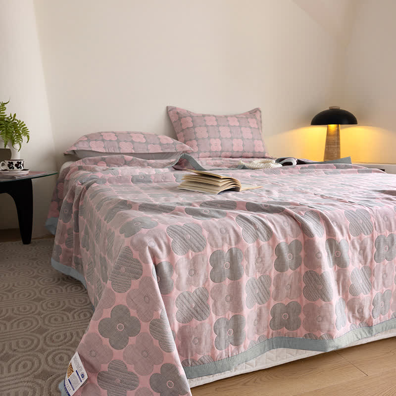 Cotton Gauze Quilt Set | Floral Print | Queen Size with 2 Pillowcases