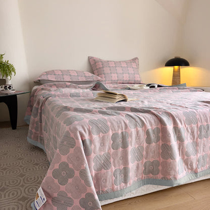 Cotton Gauze Quilt Set | Floral Print | Queen Size with 2 Pillowcases
