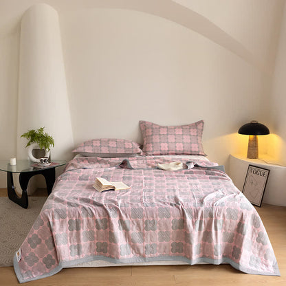 Cotton Gauze Quilt Set | Floral Print | Queen Size with 2 Pillowcases