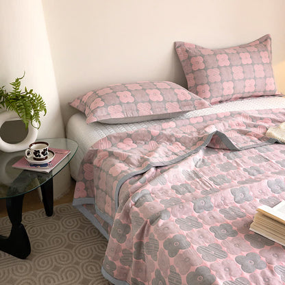 Cotton Gauze Quilt Set | Floral Print | Queen Size with 2 Pillowcases
