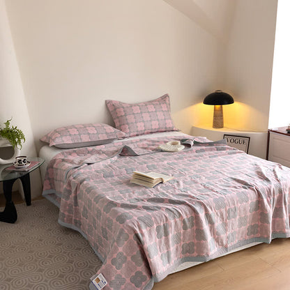 Cotton Gauze Quilt Set | Floral Print | Queen Size with 2 Pillowcases