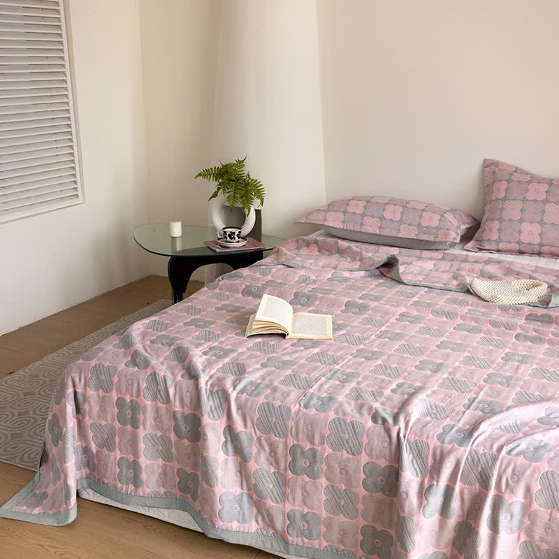 Cotton Gauze Quilt Set | Floral Print | Queen Size with 2 Pillowcases