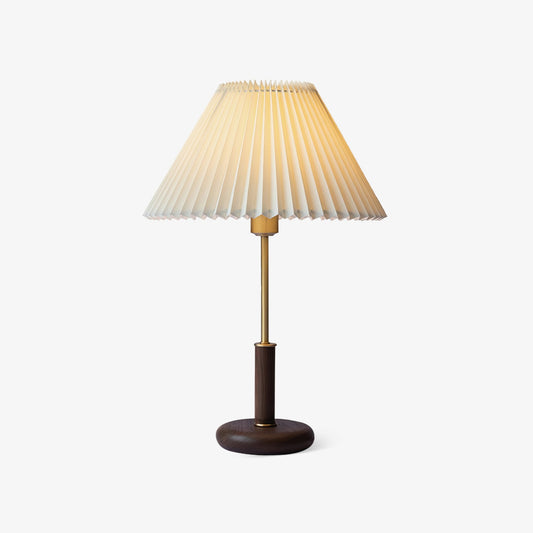 Table Lamp | Walnut Wood Base & White Fabric Shade | 36cm Diameter