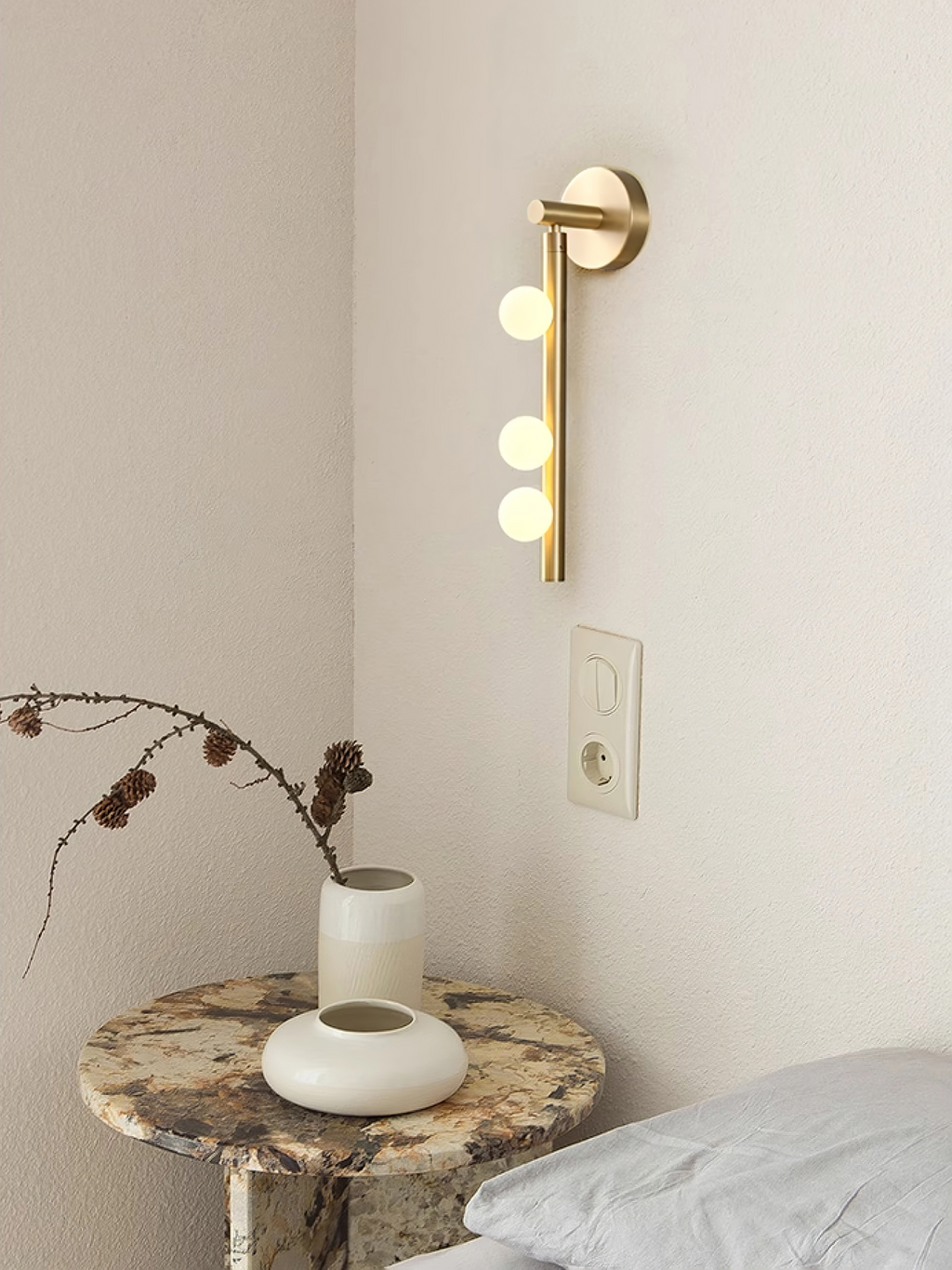 Brass Glass Tube Plug-in Wall Lamp | Brass & Glass | White