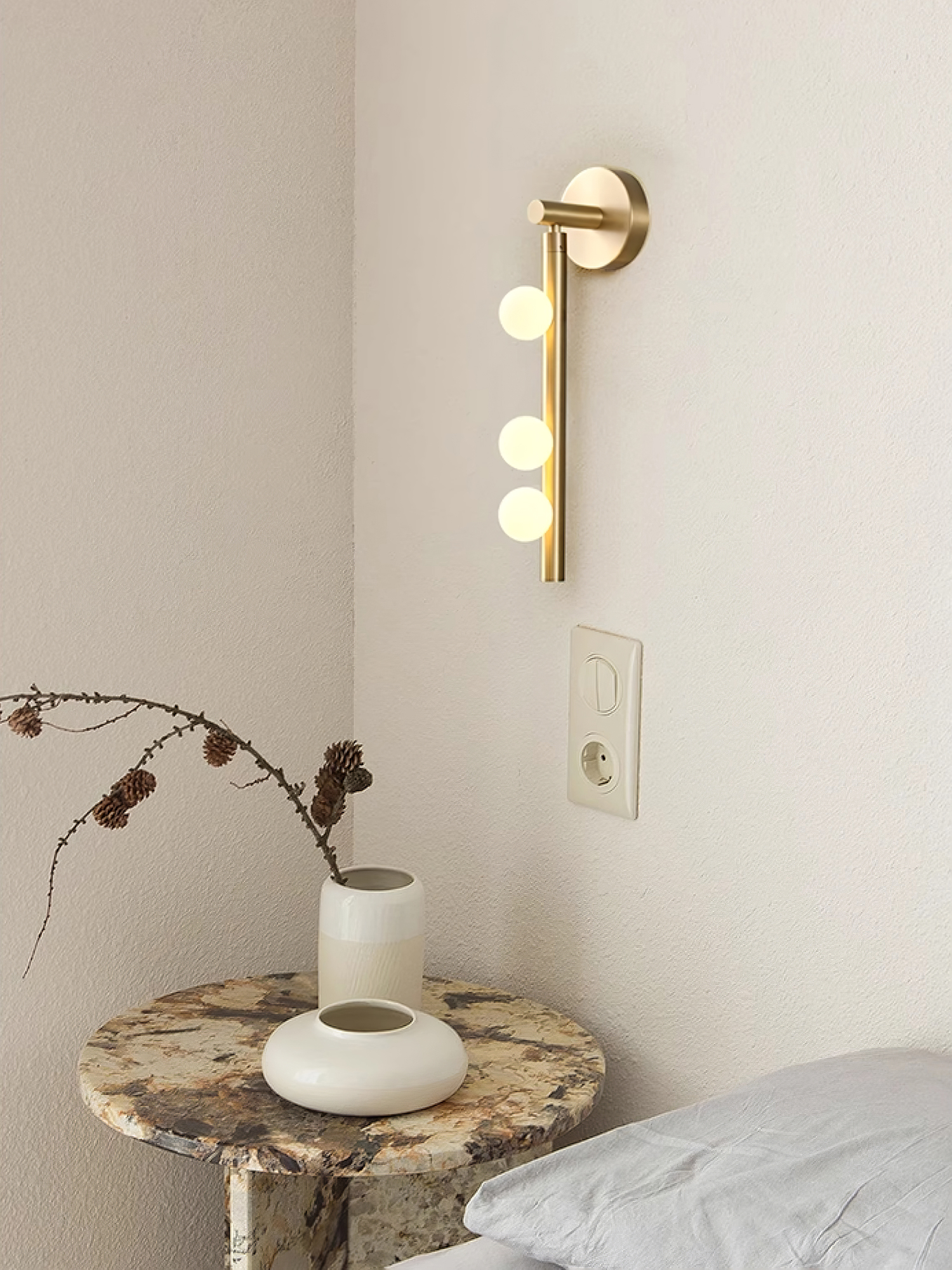 Brass Glass Tube Plug-in Wall Lamp | Brass & Glass | White