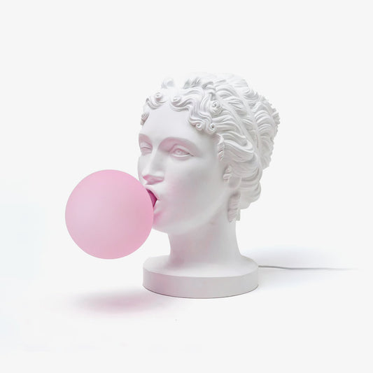 Muse Table Lamp | White Resin & Pink Glass | 25cm Diameter