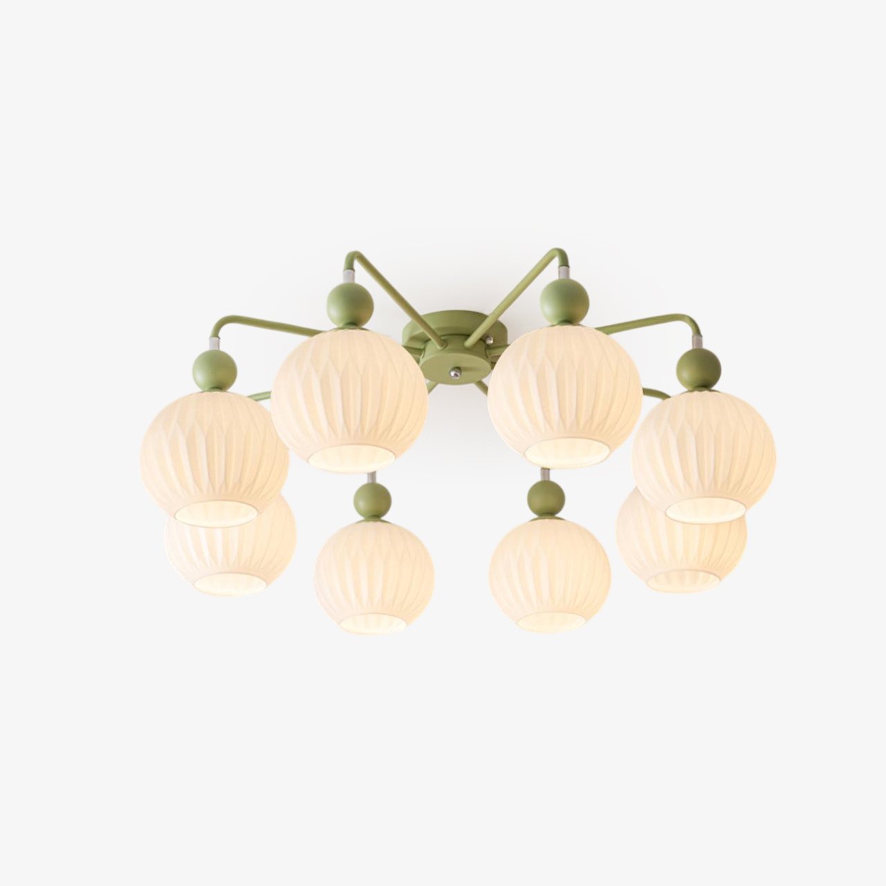 Renee Ceiling Light | Green Metal & White Glass | 4, 5, or 8 Heads