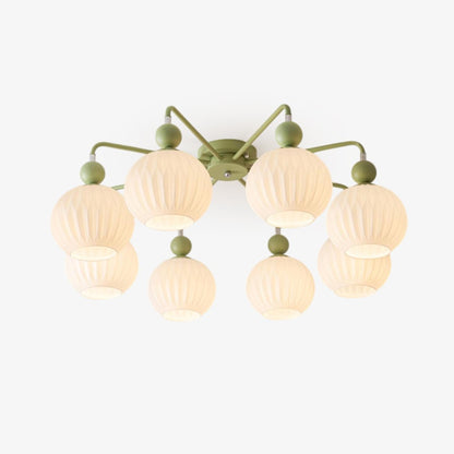 Renee Ceiling Light | Green Metal & White Glass | 4, 5, or 8 Heads