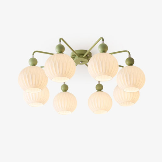 Renee Ceiling Light | Green Metal & White Glass | 4, 5, or 8 Heads