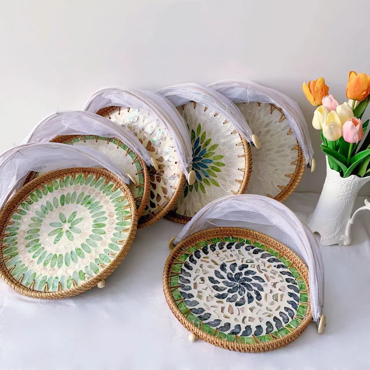 Rattan Fruit Basket | Hand-Woven with Shell Accents | Unique Design