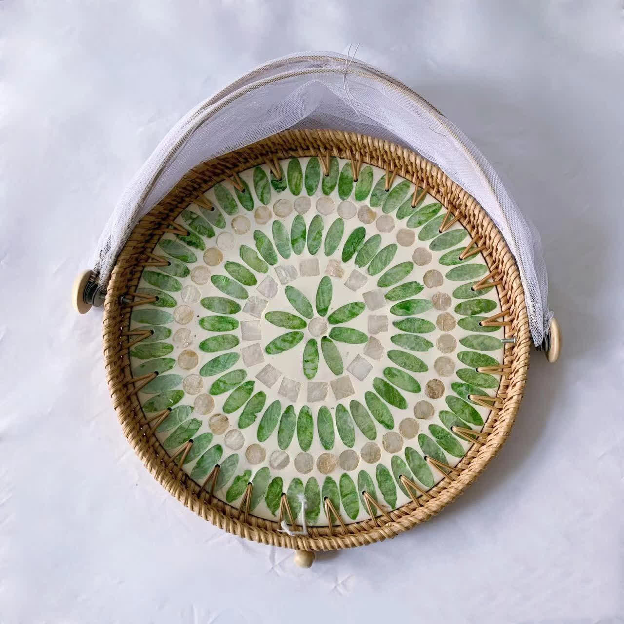 Rattan Fruit Basket | Hand-Woven with Shell Accents | Unique Design