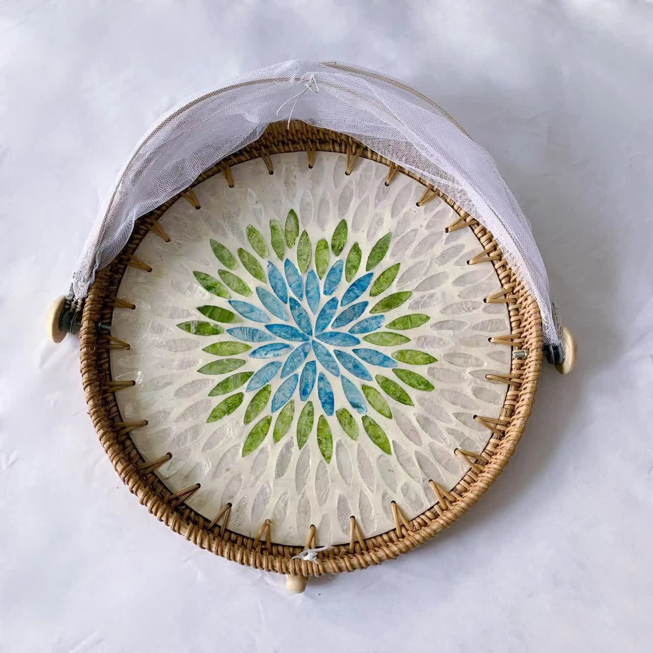 Rattan Fruit Basket | Hand-Woven with Shell Accents | Unique Design