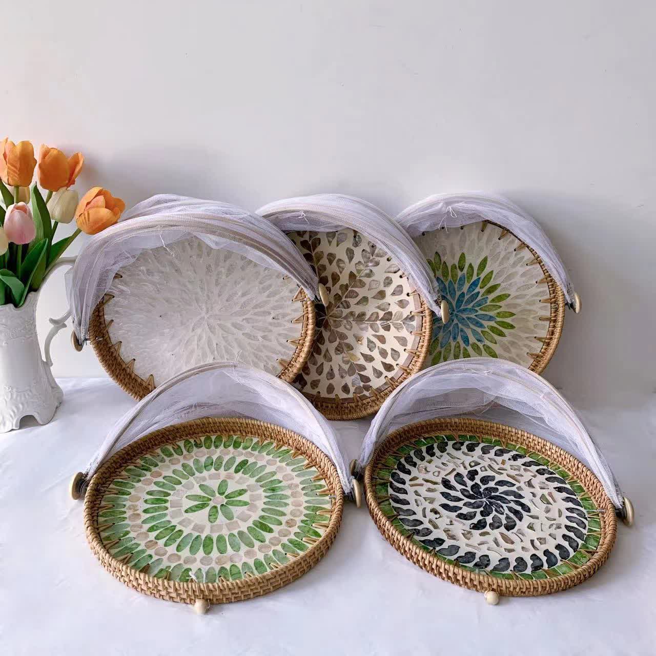 Rattan Fruit Basket | Hand-Woven with Shell Accents | Unique Design