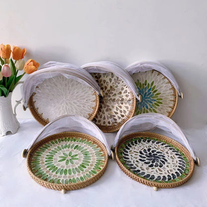 Rattan Fruit Basket | Hand-Woven with Shell Accents | Unique Design