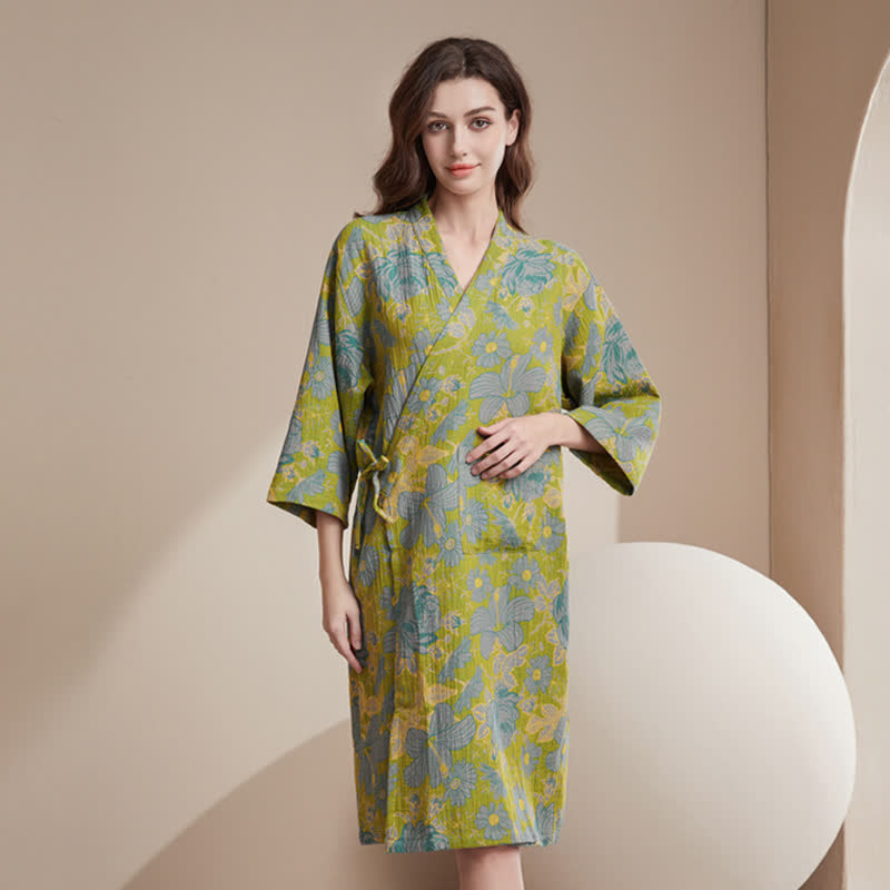 Cotton Bathrobe | Floral Design | Lightweight & Breathable
