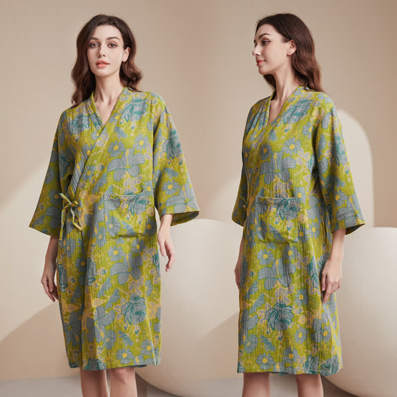 Cotton Bathrobe | Floral Design | Lightweight & Breathable