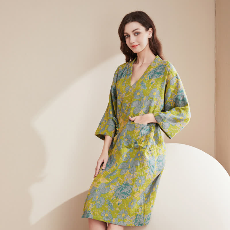 Cotton Bathrobe | Floral Design | Lightweight & Breathable