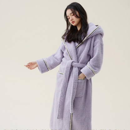 Fleece Hooded Bathrobe | Soft Polyester | Women's Long Design