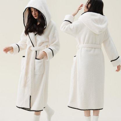 Fleece Hooded Bathrobe | Soft Polyester | Women's Long Design