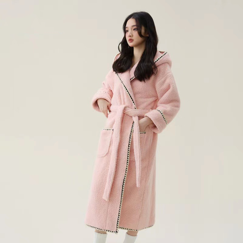Fleece Hooded Bathrobe | Soft Polyester | Women's Long Design