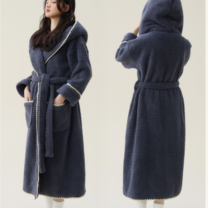 Fleece Hooded Bathrobe | Soft Polyester | Women's Long Design