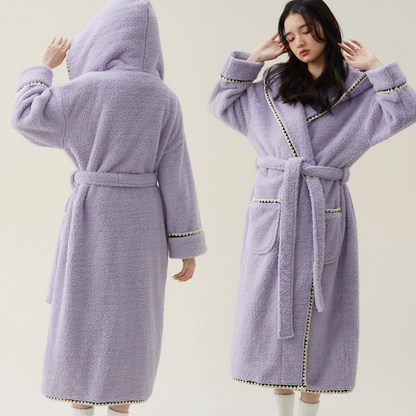 Fleece Hooded Bathrobe | Soft Polyester | Women's Long Design
