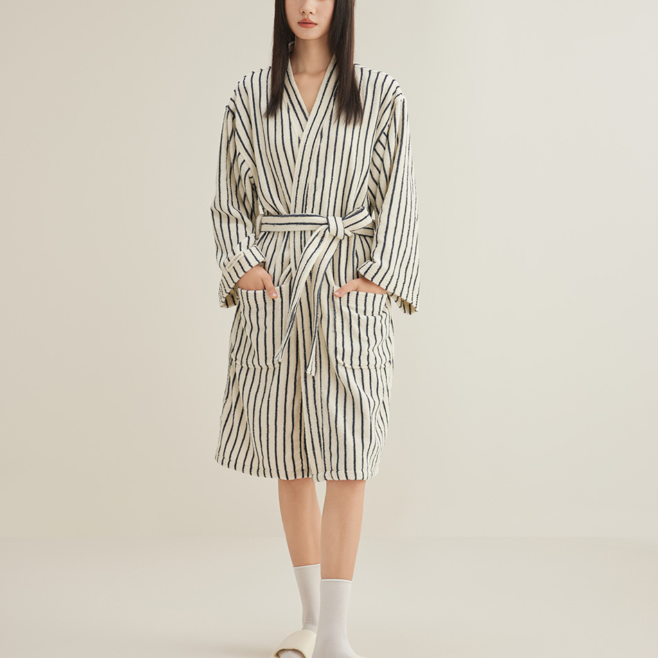 Pure Cotton Simple Striped Soft Bathrobe