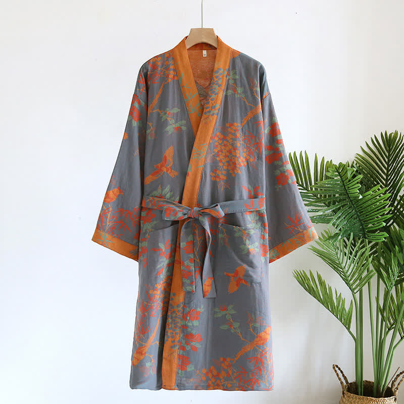 Jacquard Cotton Bathrobe | Retro Pastoral Design | Lightweight Softness