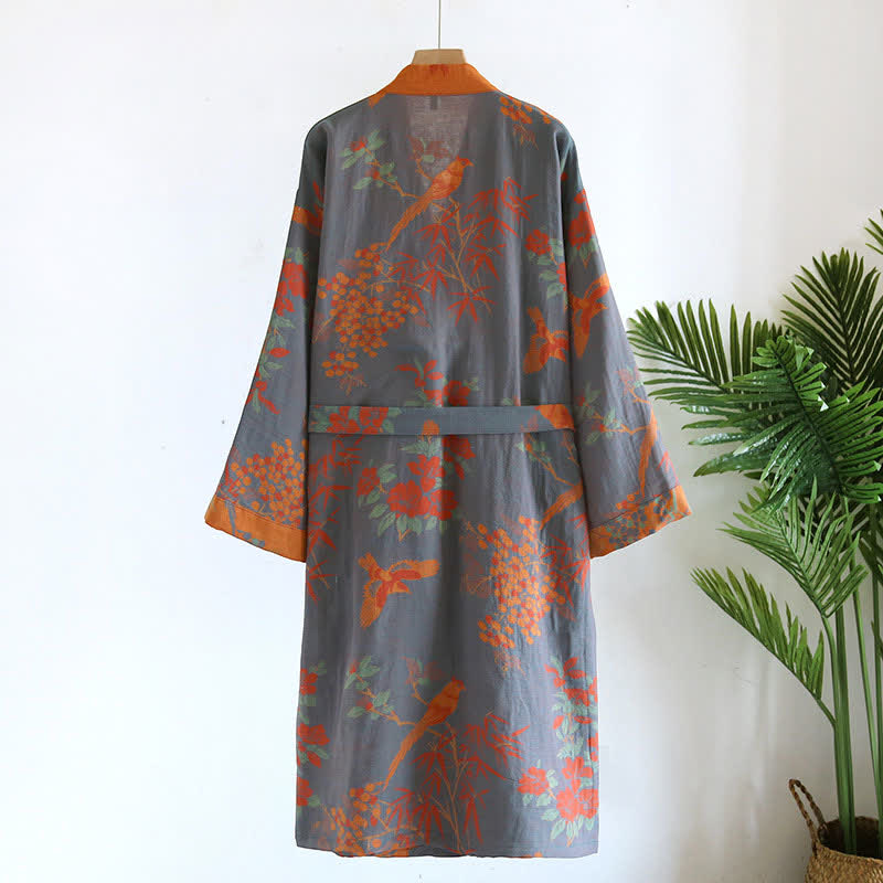Jacquard Cotton Bathrobe | Retro Pastoral Design | Lightweight Softness