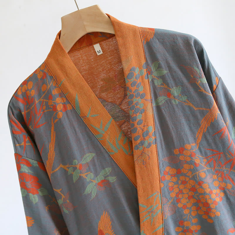 Jacquard Cotton Bathrobe | Retro Pastoral Design | Lightweight Softness
