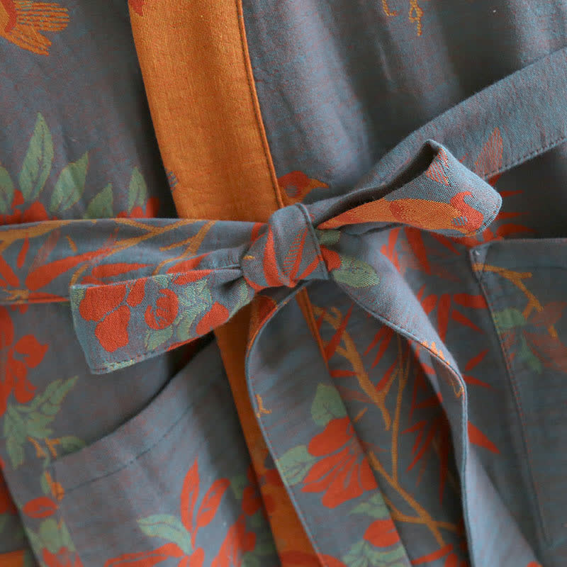 Jacquard Cotton Bathrobe | Retro Pastoral Design | Lightweight Softness