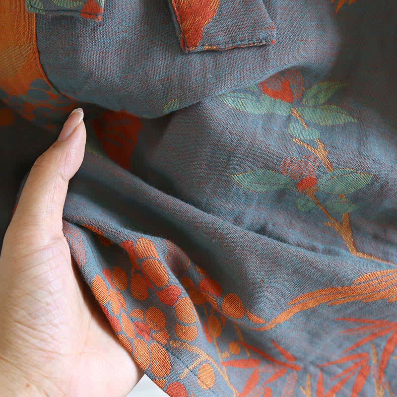 Jacquard Cotton Bathrobe | Retro Pastoral Design | Lightweight Softness