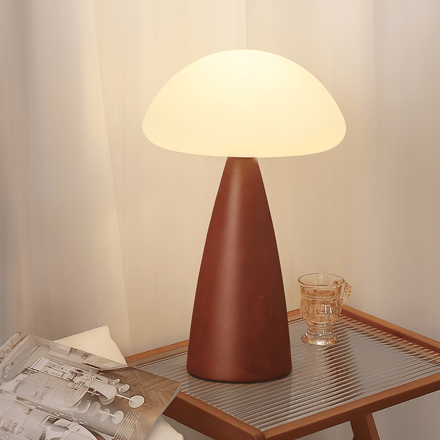 Clara Mushroom Table Lamp | Wood, Acrylic, Metal | Walnut Color