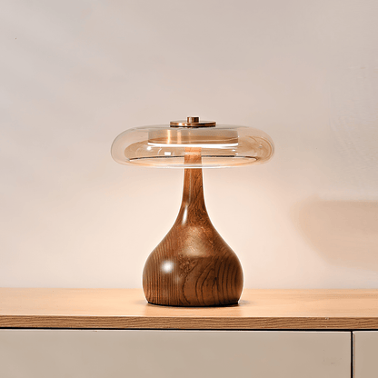 Sienna Table Lamp | Wooden Base & Amber Glass Shade | Three-Color LED