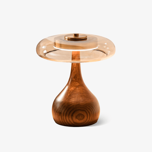 Sienna Table Lamp | Wooden Base & Amber Glass Shade | Three-Color LED