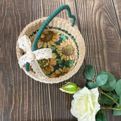 Handmade Sunflower Storage Basket | Hemp Rope | 9.06" x 9.06" x 5.51"