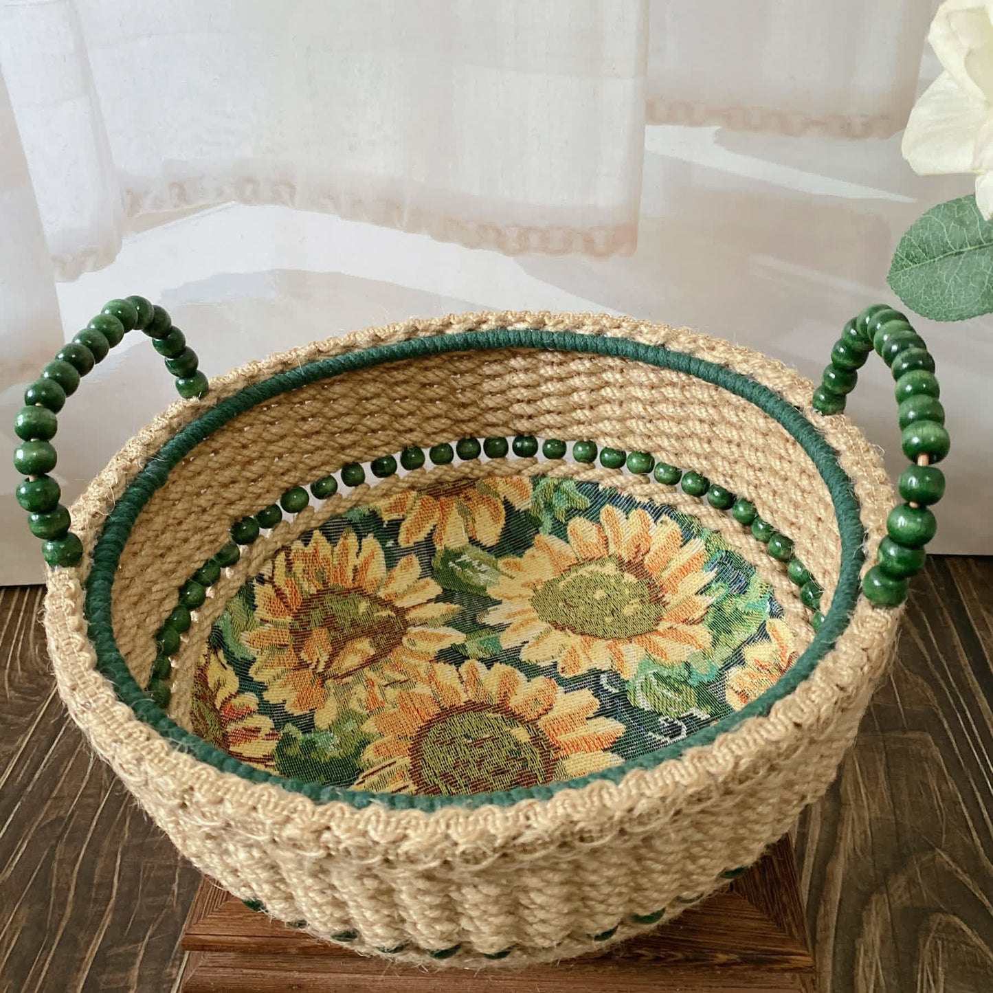 Handmade Sunflower Storage Basket | Hemp Rope | 9.06" x 9.06" x 5.51"