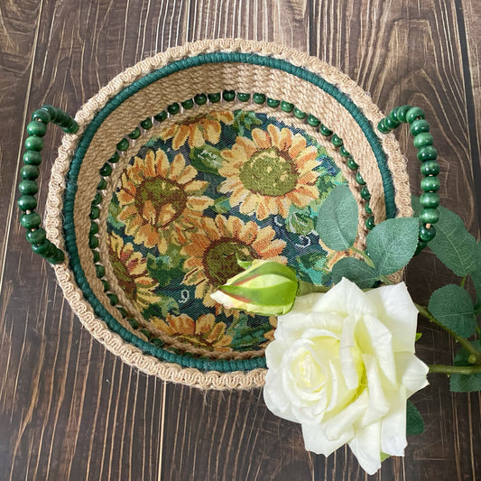 Handmade Sunflower Storage Basket | Hemp Rope | 9.06" x 9.06" x 5.51"