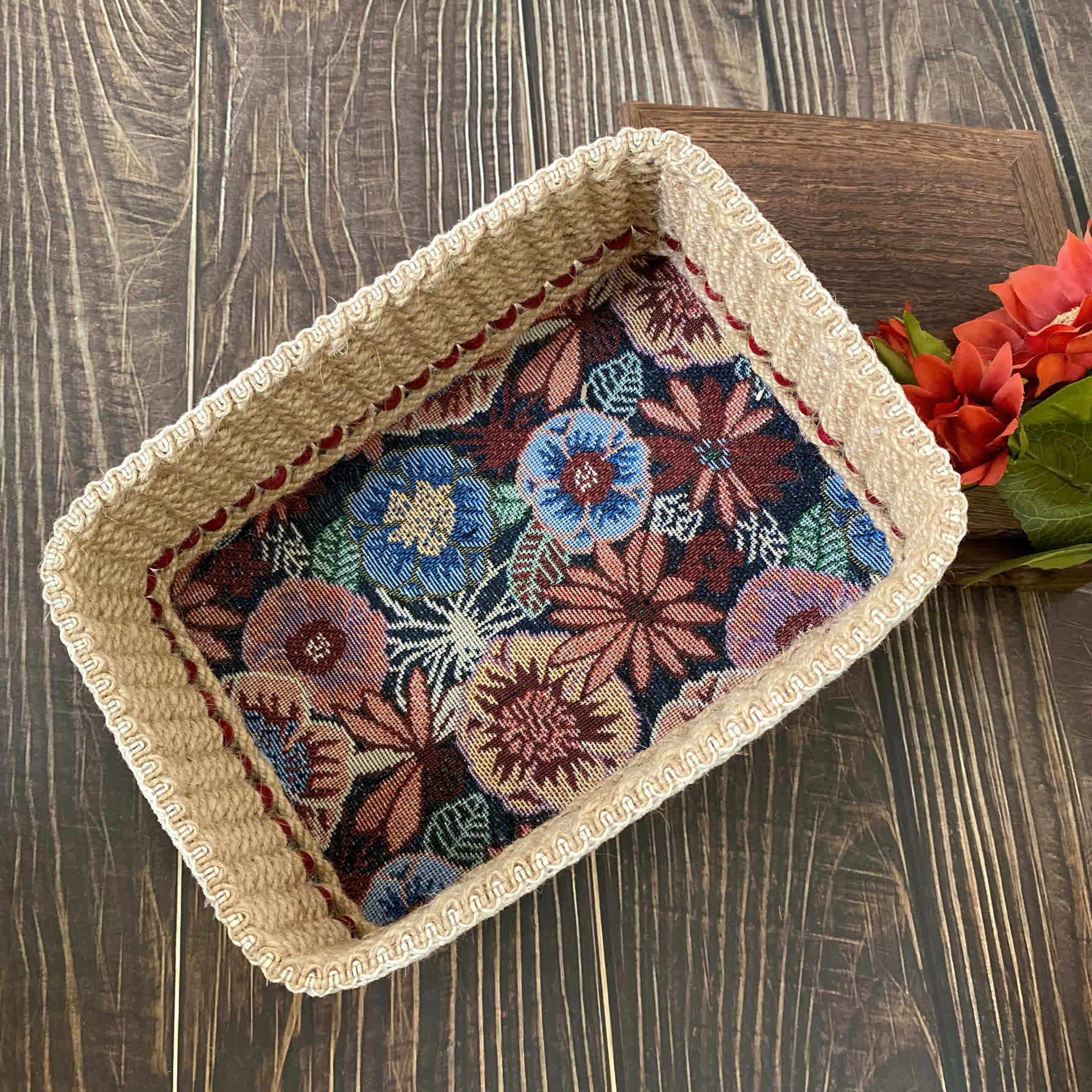 Vintage Floral Storage Basket | Durable Hemp Rope | Set of 3