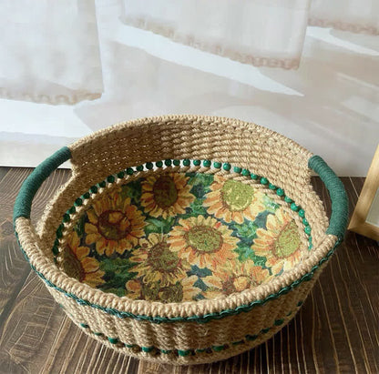 Handmade Sunflower Storage Basket | Hemp Rope | 9.06" x 9.06" x 5.51"