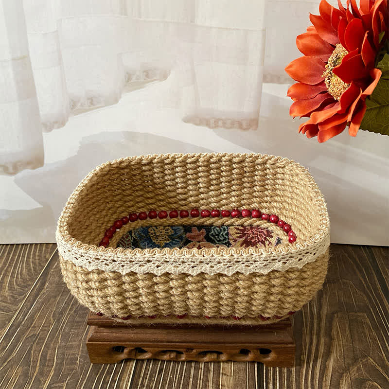 Vintage Floral Storage Basket | Durable Hemp Rope | Set of 3